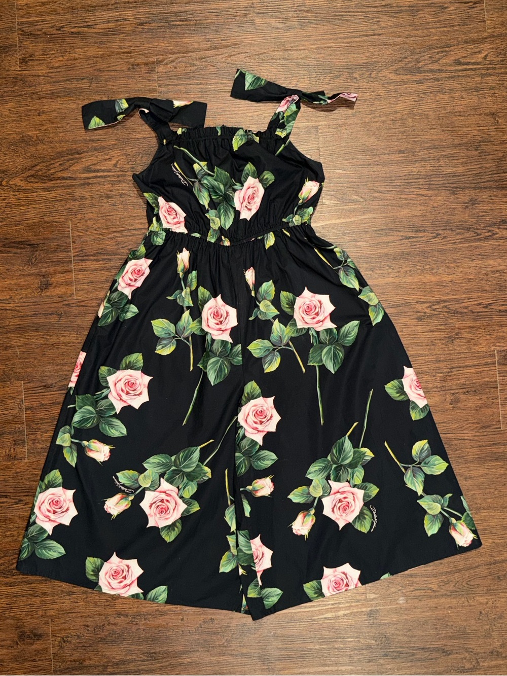 Dolce Gabbana Girls Rose Print Cotton Poplin Wide Leg Jumpsuit 9/10 Years - Picture 5 of 15